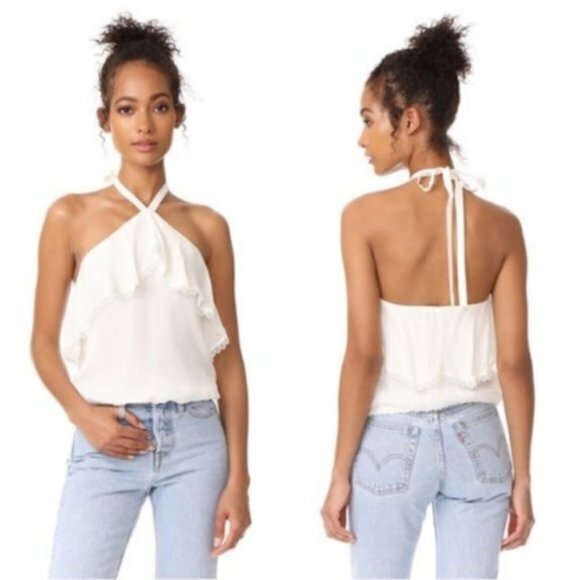 New ALICE + OLIVIA monet silk ruffle halter top - Picture 1 of 4